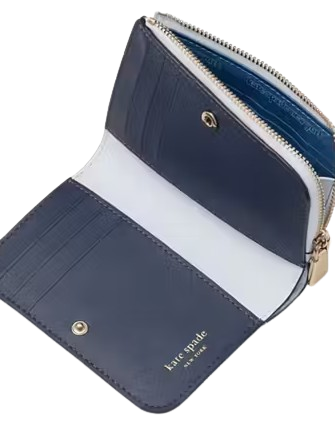 Kate Spade New York Ava Colorblocked Pebbled Leather Zip Bifold Wallet Back To School Blues