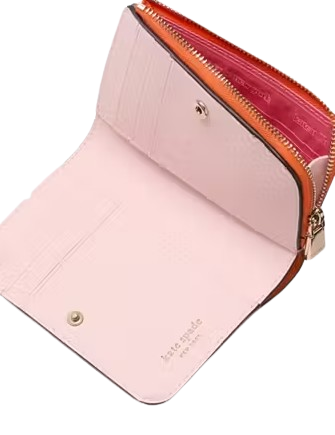 Kate Spade New York Ava Colorblocked Pebbled Leather Zip Bifold Wallet  Ruby Citrus
