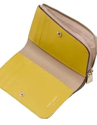 Kate Spade New York Ava Colorblocked Pebbled Leather Zip Bifold Wallet Tigers Eye