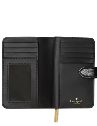 Kate Spade New York Bridget Crinkle Patent Medium Compact Bifold Wallet Black
