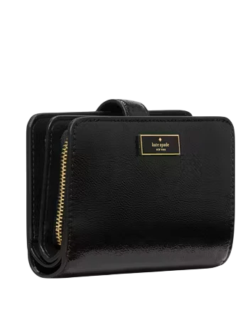 Kate Spade New York Bridget Crinkle Patent Medium Compact Bifold Wallet Black