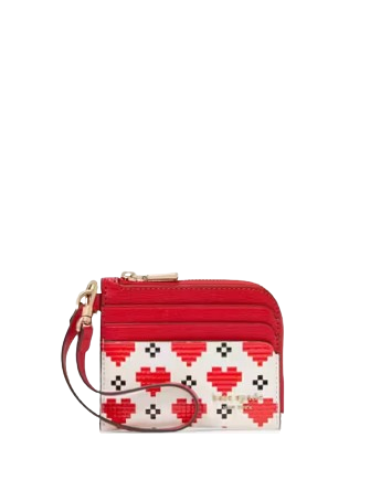 Kate Spade New York Devin Pixel Hearts Coin Card Case Wristlet Cream