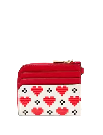 Kate Spade New York Devin Pixel Hearts Coin Card Case Wristlet Cream