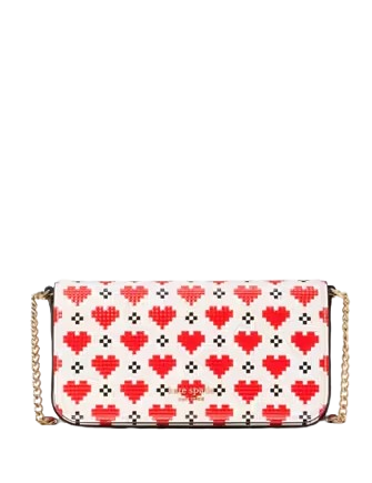 Kate Spade New York Devin Pixel Hearts Flap Chain Wallet Cream