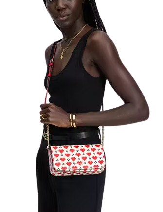 Kate Spade New York Devin Pixel Hearts Flap Chain Wallet Cream