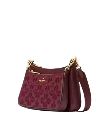Kate Spade New York Duet Spade Flower Embroidered Small Crossbody Dark Merlot