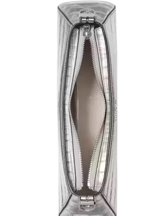 Kate Spade New York Frankie Metallic Croc Embossed Small East West Shoulder Silver