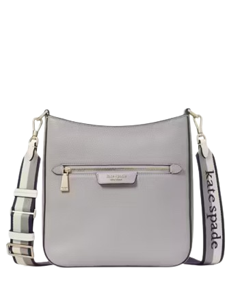 Kate Spade New York Hudson Pebbled Leather Large Messenger Crossbody Mountain Grey