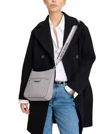 Kate Spade New York Hudson Pebbled Leather Large Messenger Crossbody Mountain Grey