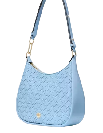 Kate Spade New York Kayla Woven Leather Large Shoulder Bag Montauk Blue