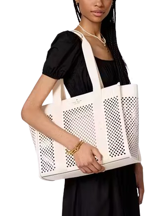 Kate Spade New York Kip Perforated Leather Large Tote Meringue