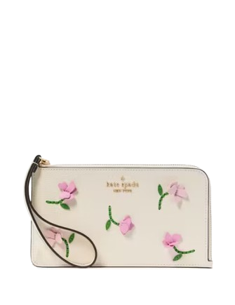 Kate Spade New York Lucy Applique Medium L-Zip Wristlet Meringue