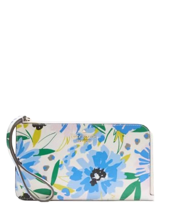 Kate Spade New York Lucy Floral Medium L-Zip Wristlet Cream