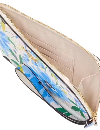 Kate Spade New York Lucy Floral Medium L-Zip Wristlet Cream