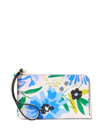 Kate Spade New York Lucy Floral Small L-Zip Wristlet  Cream
