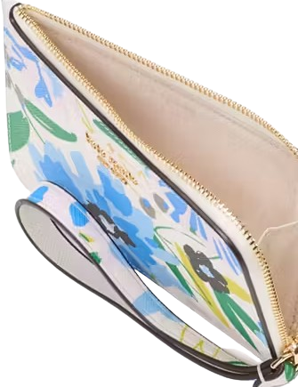 Kate Spade New York Lucy Floral Small L-Zip Wristlet  Cream