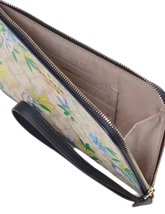 Kate Spade New York Lucy Spade Flower Floral Medium L-Zip Wristlet Blazer Blue