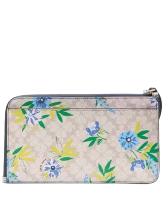 Kate Spade New York Lucy Spade Flower Floral Medium L-Zip Wristlet Blazer Blue