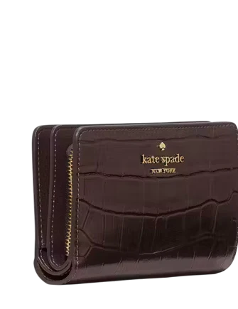 Kate Spade New York Madison Croc Embossed Medium Bifold Wallet Hot Fudge