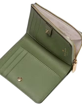 Kate Spade New York Madison Floral Applique Small L Zip Wallet Sage Bundle