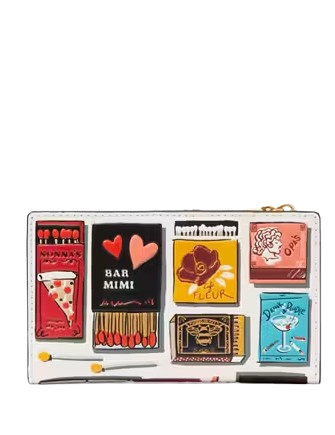 Kate Spade New York Morgan Matchbox Embossed Small Slim Bifold Wallet Parchment