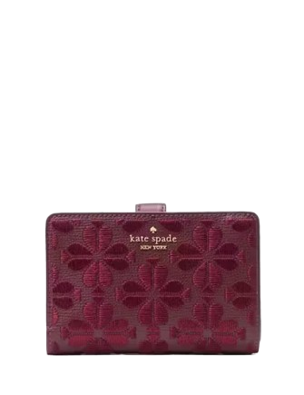 Kate Spade New York Spade Flower Embroidered Medium Bifold Wallet Dark Merlot