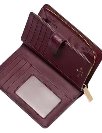Kate Spade New York Spade Flower Embroidered Medium Bifold Wallet Dark Merlot