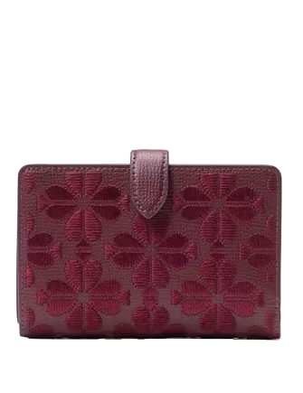 Kate Spade New York Spade Flower Embroidered Medium Bifold Wallet Dark Merlot