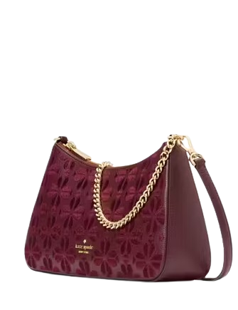 Kate Spade New York Spade Flower Embroidered Medium Convertible Crossbody Dark Merlot