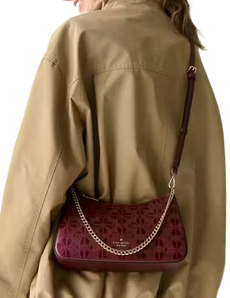 Kate Spade New York Spade Flower Embroidered Medium Convertible Crossbody Dark Merlot