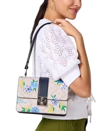 Kate Spade New York Spade Flower Floral Small Flap Shoulder Bag Blazer Blue