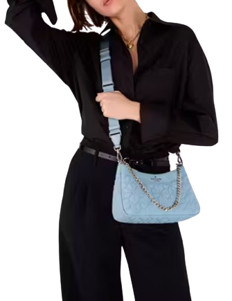 Kate Spade New York Spade Flower Quilted Fabric Convertible Crossbody Montauk Blue