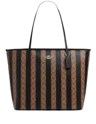Coach Large City Tote Bag In Signature Canvas With Stripe