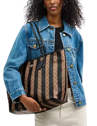 Coach Large City Tote Bag In Signature Canvas With Stripe