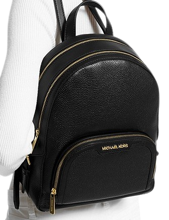 Michael Kors Jaycee Medium Zip Pocket Backpack Leather Black Gold