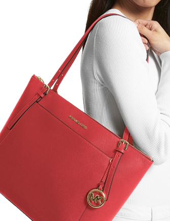 Michael Kors Voyager Large East West Tote Bag Saffiano Leather Flame Red