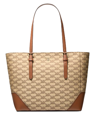 Michael Michael Kors Aria Large Signature Logo Jacquard Tote Bag Beige Luggage