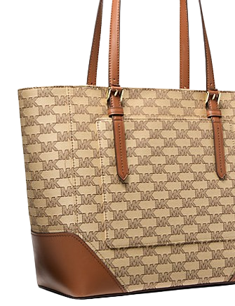 Michael Michael Kors Aria Large Signature Logo Jacquard Tote Bag Beige Luggage