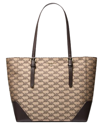 Michael Michael Kors Aria Large Signature Logo Jacquard Tote Bag Chocolate Combo