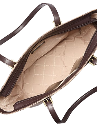 Michael Michael Kors Aria Large Signature Logo Jacquard Tote Bag Chocolate Combo