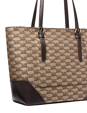 Michael Michael Kors Aria Large Signature Logo Jacquard Tote Bag Chocolate Combo
