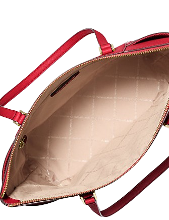 Michael Michael Kors Charlotte Large Saffiano Leather Top Zip Tote Bag Bright Red
