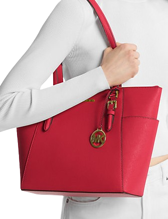 Michael Michael Kors Charlotte Large Saffiano Leather Top Zip Tote Bag Bright Red