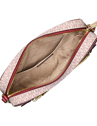 Michael Michael Kors Jet Set Large Metallic Signature Logo Crossbody Bag Cherry