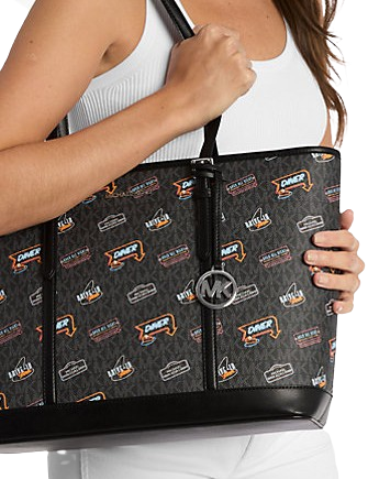 Michael Michael Kors Jet Set Large Printed Signature Logo Tote Bag Black