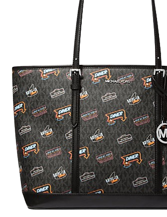Michael Michael Kors Jet Set Large Printed Signature Logo Tote Bag Black