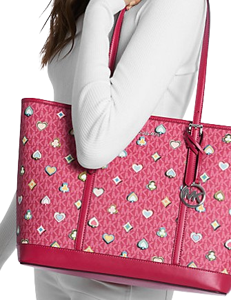 Michael Michael Kors Jet Set Large Printed Signature Logo Tote Bag Dark Raspberry