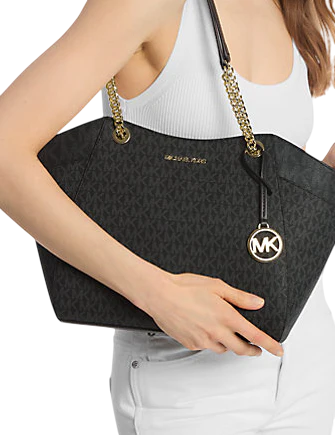 Michael Michael Kors Jet Set Large Signature Logo Shoulder Bag Black