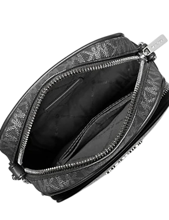 Michael Michael Kors Jet Set Medium Metallic Signature Logo Crossbody Bag Silver