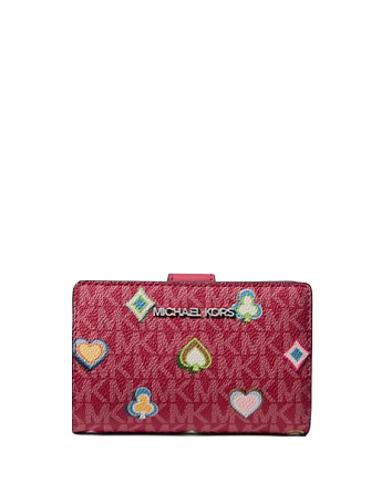 Michael Michael Kors Jet Set Medium Printed Signature Logo Wallet Dark Raspberry